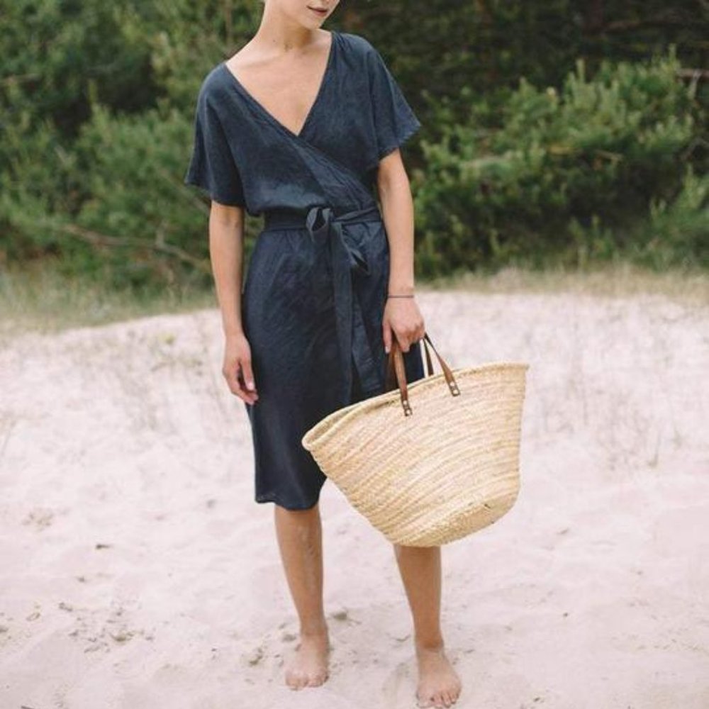 Linen Blue Wrap Dress